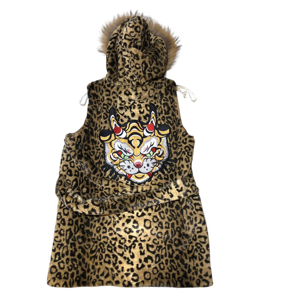 Embellished tiger dragon faux fur vest