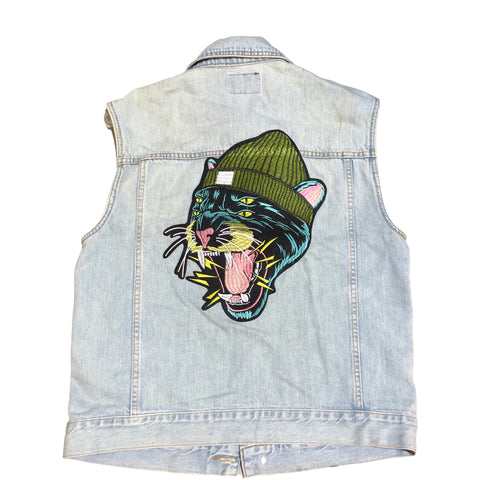 Embellished Panther Denim Vest