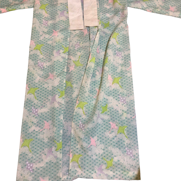 Purple Green Sakura Print Vintage Nagajuban