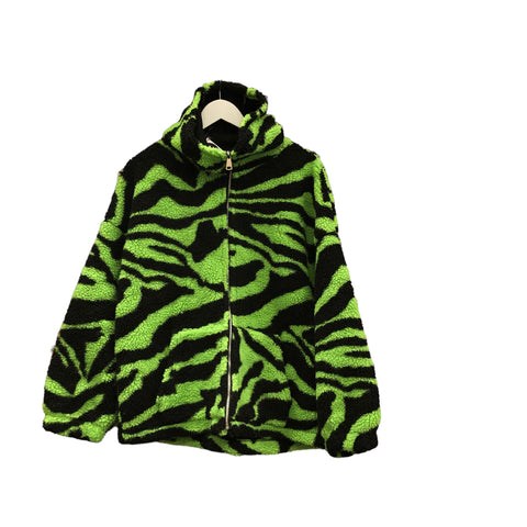 Neon Zebra Patterned Fleece Hoodie Jacket