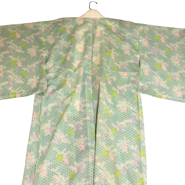 Purple Green Sakura Print Vintage Nagajuban