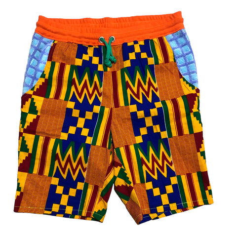 Hand Patchwork Kente Shorts by Pattern Nation