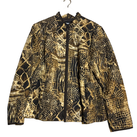 Gold Black Vintage Reptile Print Quilted Jacket