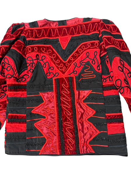 Red Black Embellished Vintage Jacket by Judith Roberts