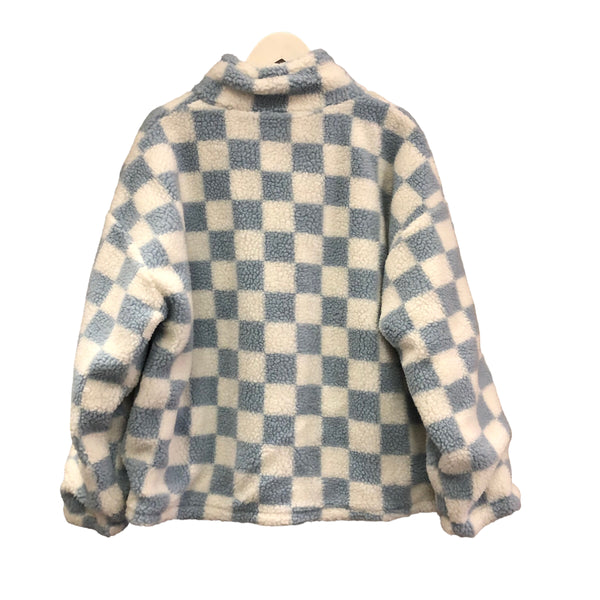 BACK IN STOCK! Blue and White Checkered Print Fleece Jacket