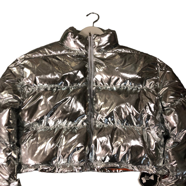 Brand New Silver Puffer Crop Jacket