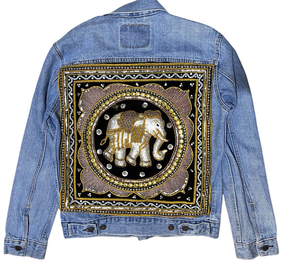 Vintage Elephant Patch Embellished Denim Jacket