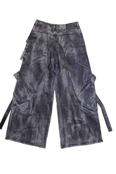 Black Acid Denim Jacket Pants Set