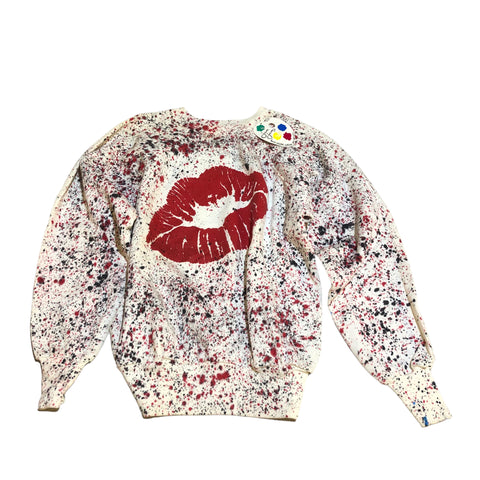 Hand Splattered Vintage Lips Crewneck Sweater by BlimxJam jams