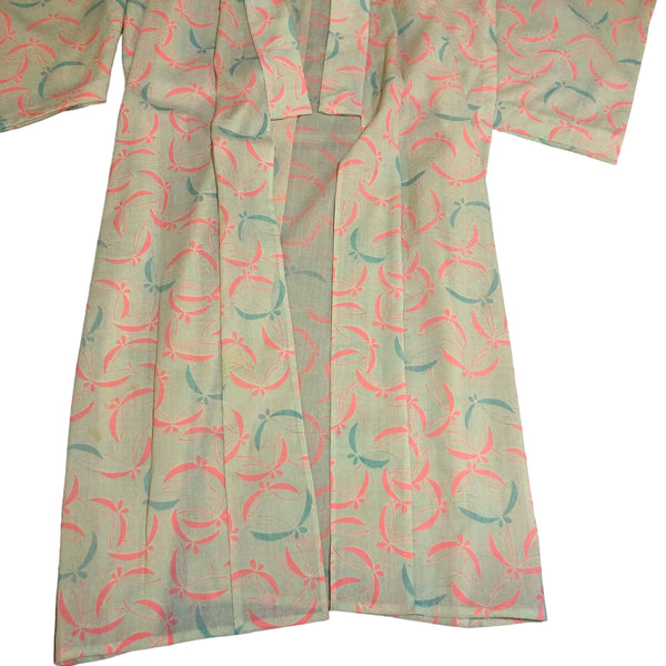 Pink Blue Dragonfly Print Vintage Nagajuban