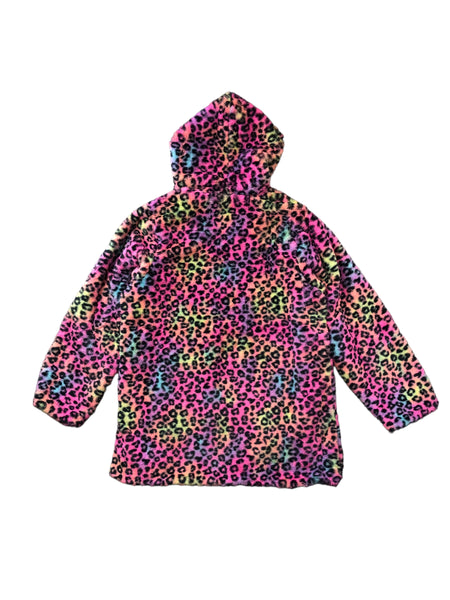Rainbow Leopard Faux Fur Jacket with Hood