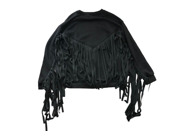 Vintage Black Fringe Cotton Sweater with Sequin Embroidery