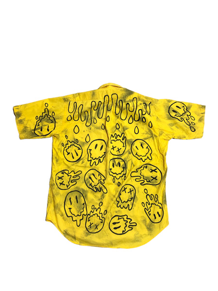 Yellow Smiley Short Sleeve Button up By Zealot