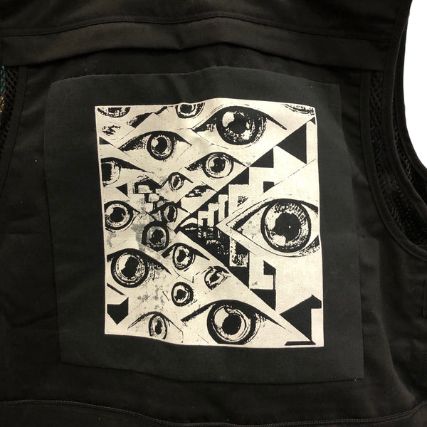 Escher Eyes Printed Patch Cargo Vest