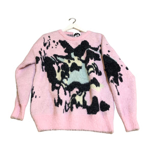 Pink Black Mohair Knit Crewneck  Sweater