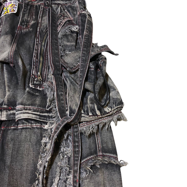 Black Acid Wash Denim Cargo Pants