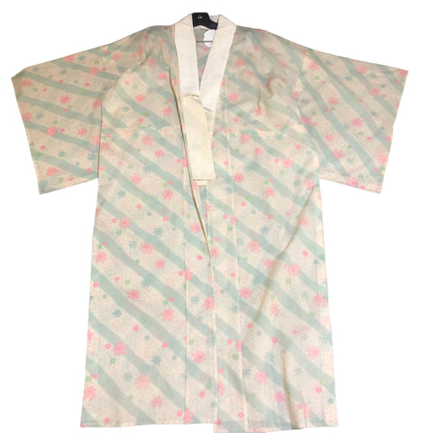 Pink and  Blue Sakura Print Vintage Nagajuban