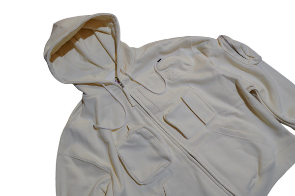 White Hooded heavy cotton Cargo Hoodie