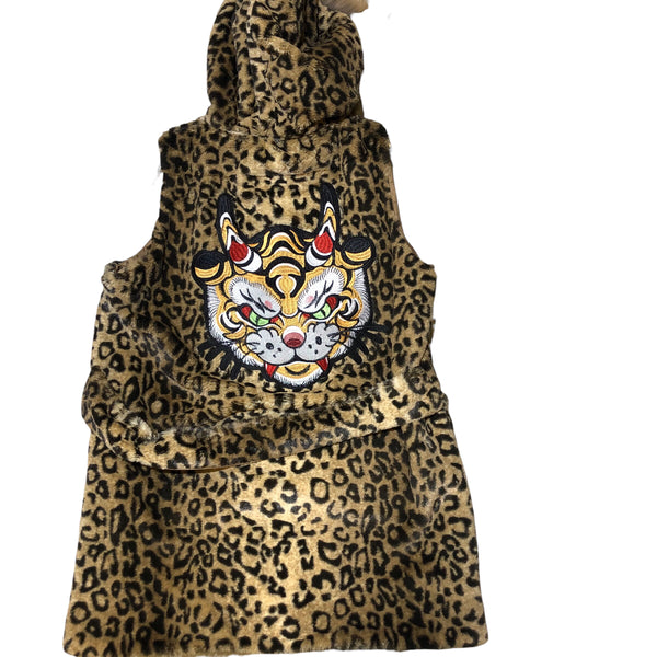 Embellished tiger dragon faux fur vest