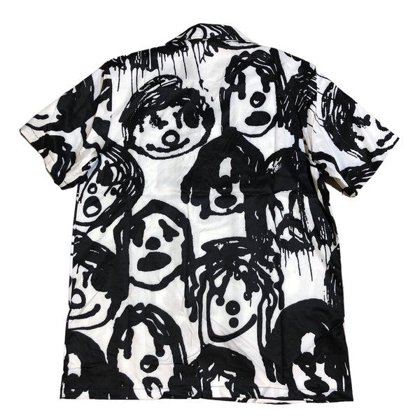 BACK IN STOCK! Black and White Clown Print Short Sleeve Button up