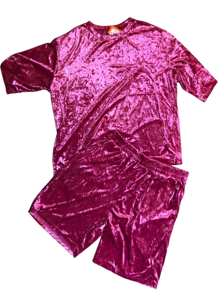 Dark Pink Crushed Velvet Track Suit