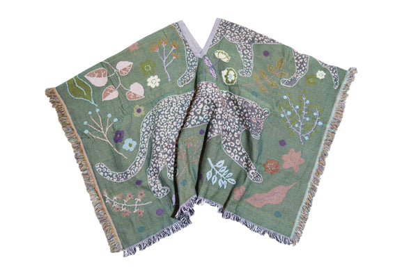 Cotton Woven Fringe leopard Poncho