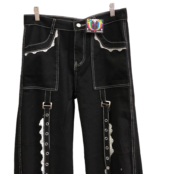 Black Lolita Lace Up  Pants