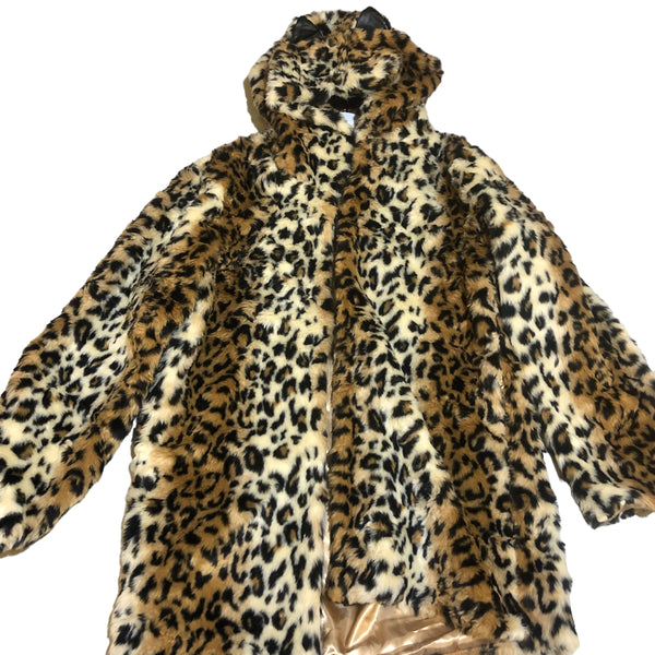 Hood with ears Leopard Faux Fur Coat