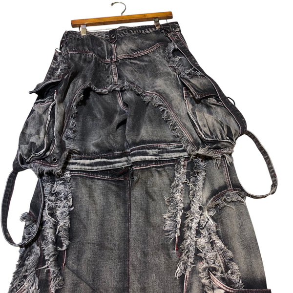 Black Acid Wash Denim Cargo Pants