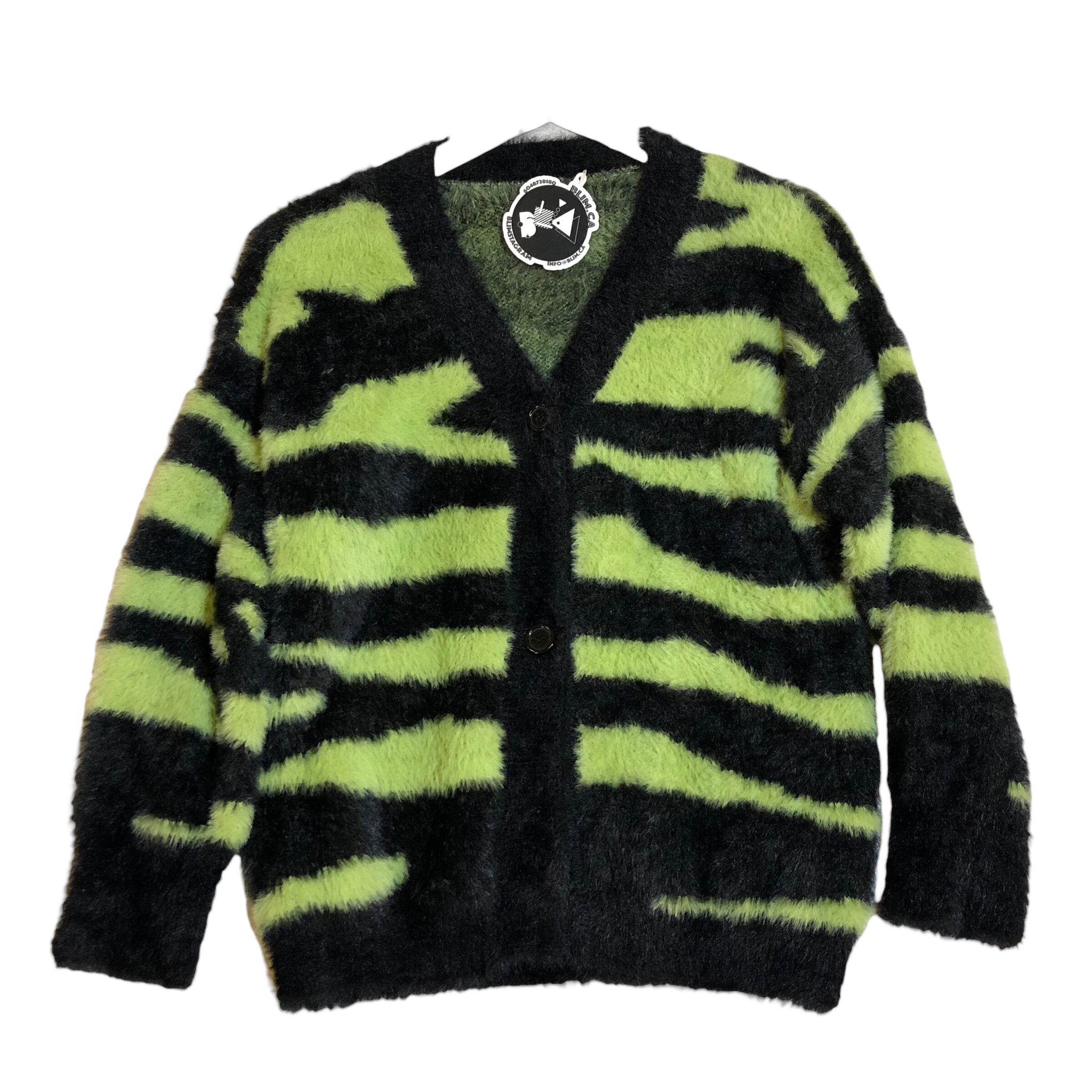 BACK IN STOCK Neon Green Black Mohair Knit Cardigan Sweater