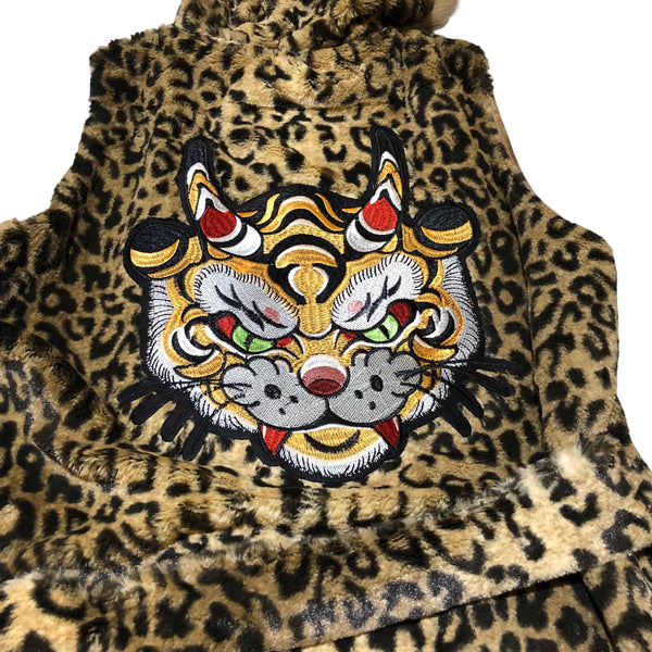 Embellished tiger dragon faux fur vest