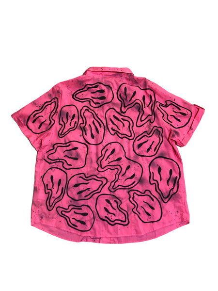 Pink Smiley Short Sleeve Button up By Zealot