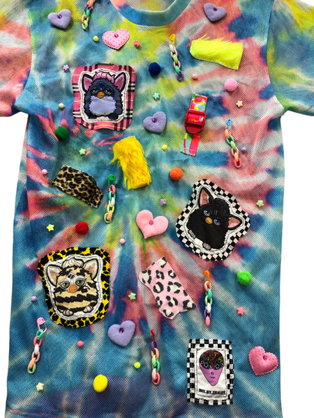 Hand Embellished Tie Dye Furby Shirt Dress by Zealot