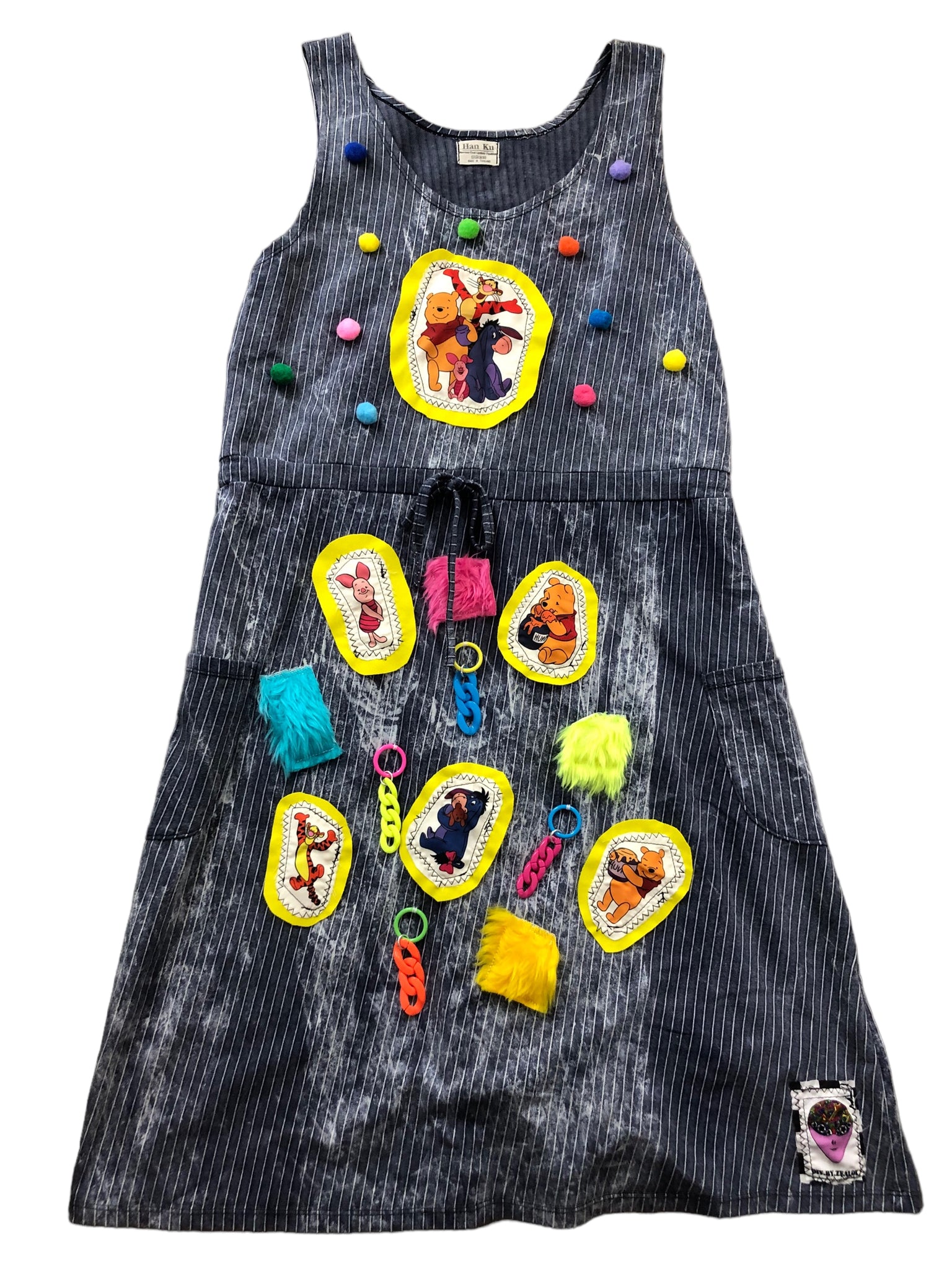 Hand Embellished Pooh Bear Upcycled dress by Zealot