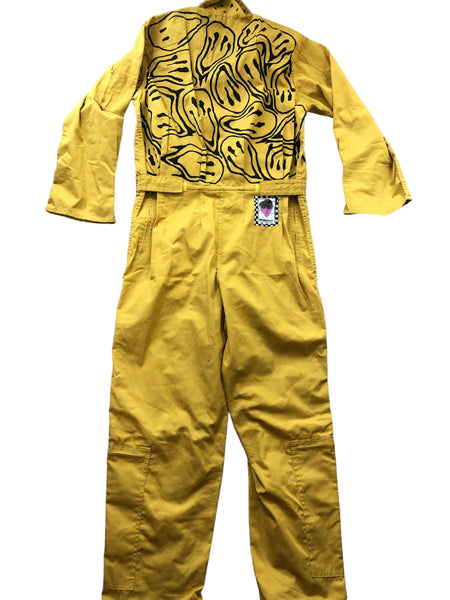 Yellow Happy Face Denim jumpsuit by Zealot