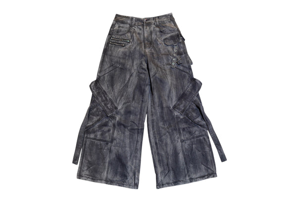 Black Acid Denim Jacket Pants Set