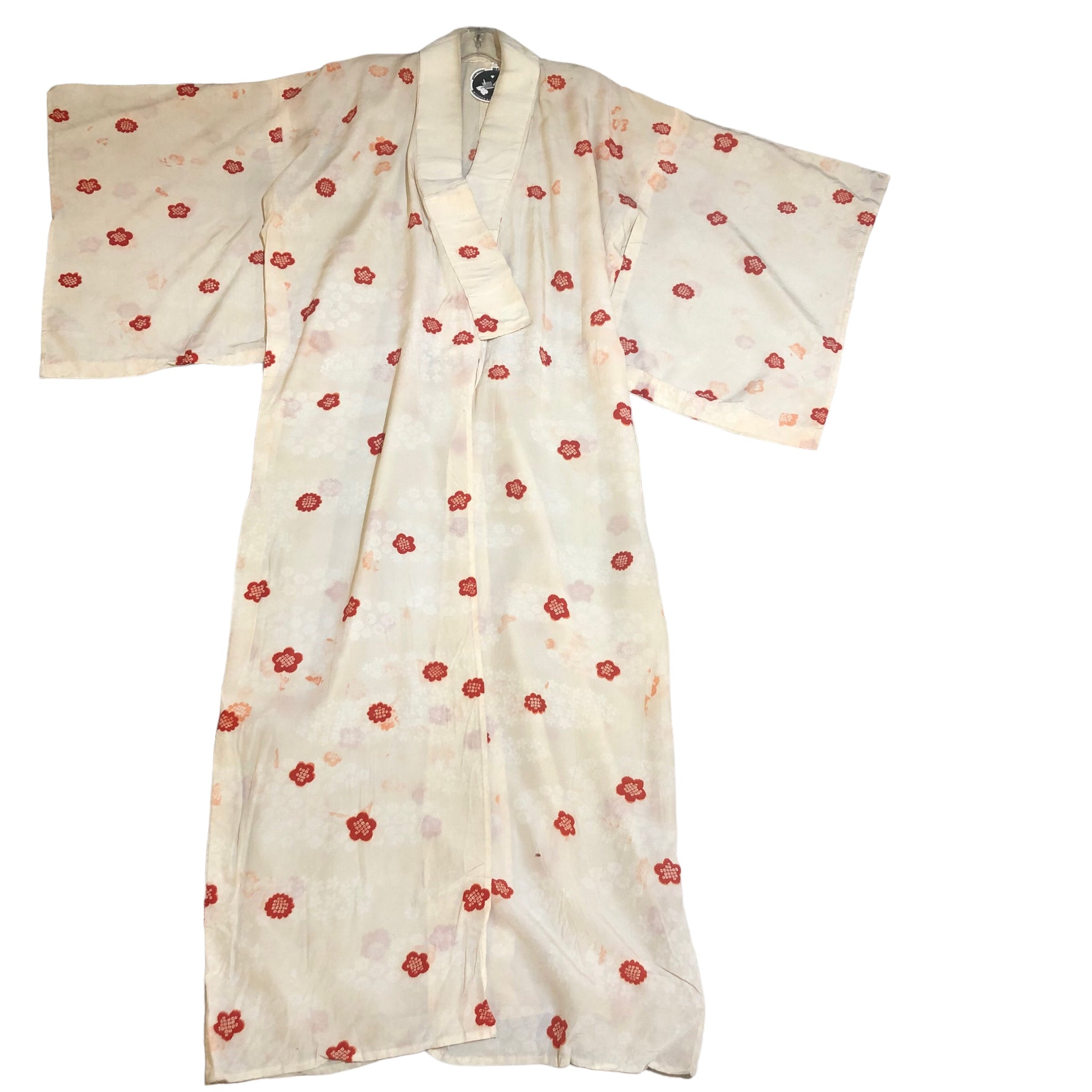 Red white Sakura Print Vintage Nagajuban