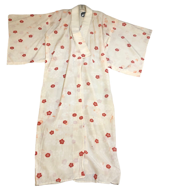 Red white Sakura Print Vintage Nagajuban