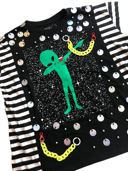 Hand Embellished Alien Dab Shirt by Zealot