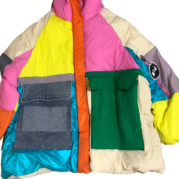 Colorful Rainbow Color Block Puffer Jacket