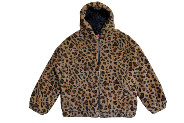 Leopard Faux Fur Jacket with Hood