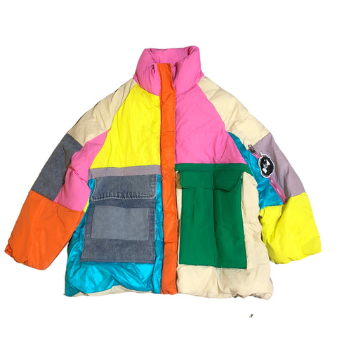 Colorful Rainbow Color Block Puffer Jacket