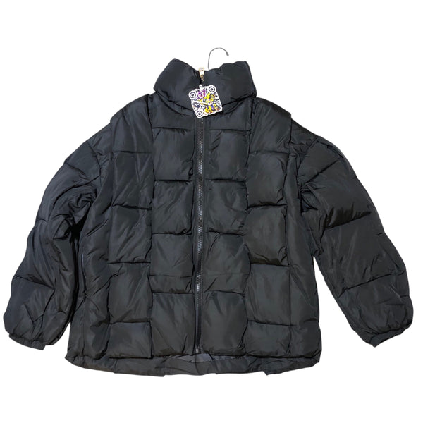 Black Woven Puffer Jacket