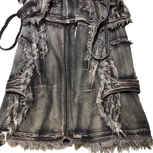 Black Acid Wash Denim Cargo Pants