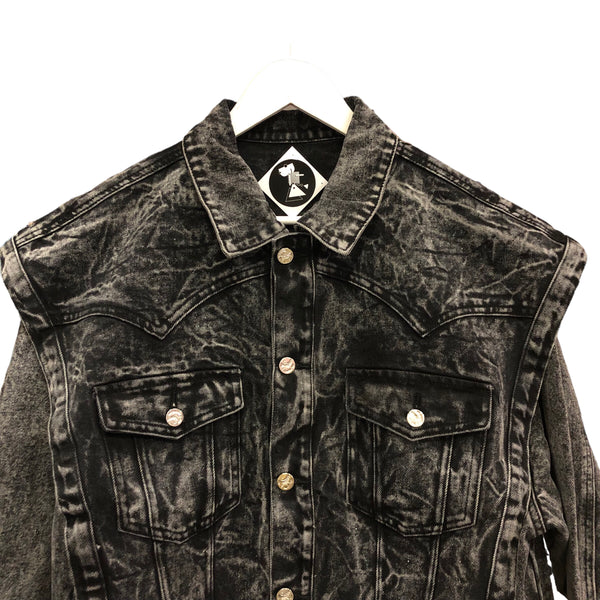 Black Acid Denim Jacket Vest Set