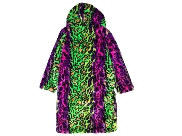 Colorful Neon Faux Fur Long Coat