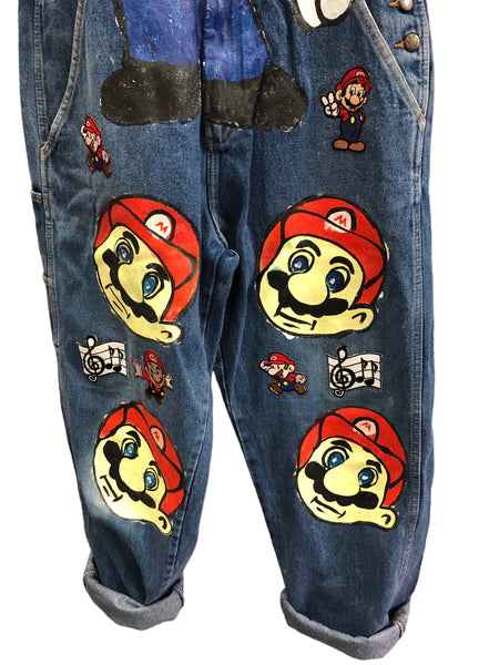 Handpainted OOAK Mario Denim Overalls by Zealot