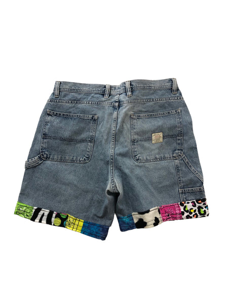 Hand embellished OOAK Denim Cargo Shorts by Zealot