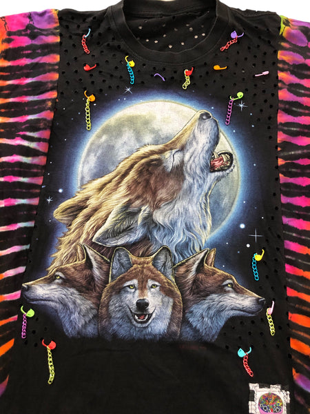 Hand Embellished Tie Dye Wolf Shirt by Zealot