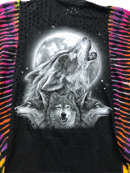 Hand Embellished Tie Dye Wolf Shirt by Zealot